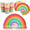 72-Piece Rainbow Themed Birthday Party Decorations, Disposable Dinnerware Set with Die-Cut Plates, Cups, and Napkins (Serves 24)